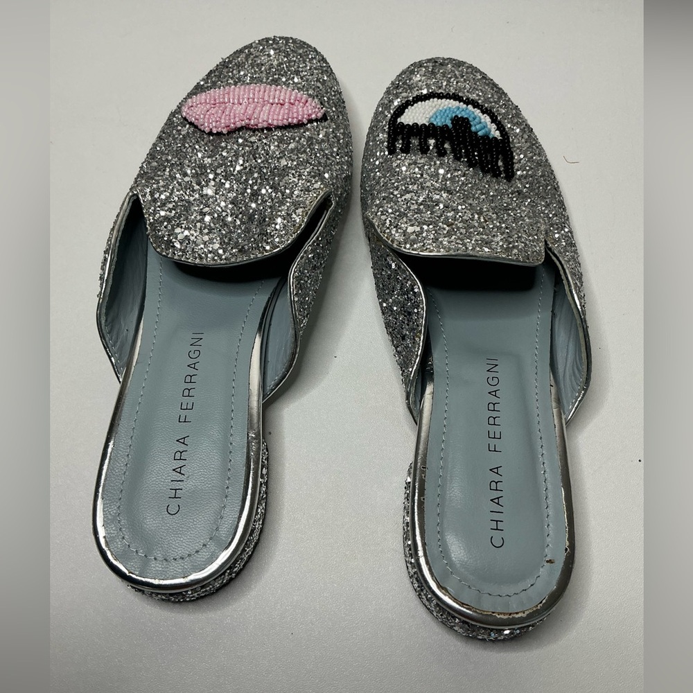 Chiara Ferragni Sabot flirting eyes & lips Glitter Mules Size: IT 36/US 6.5 - Picture 3 of 5